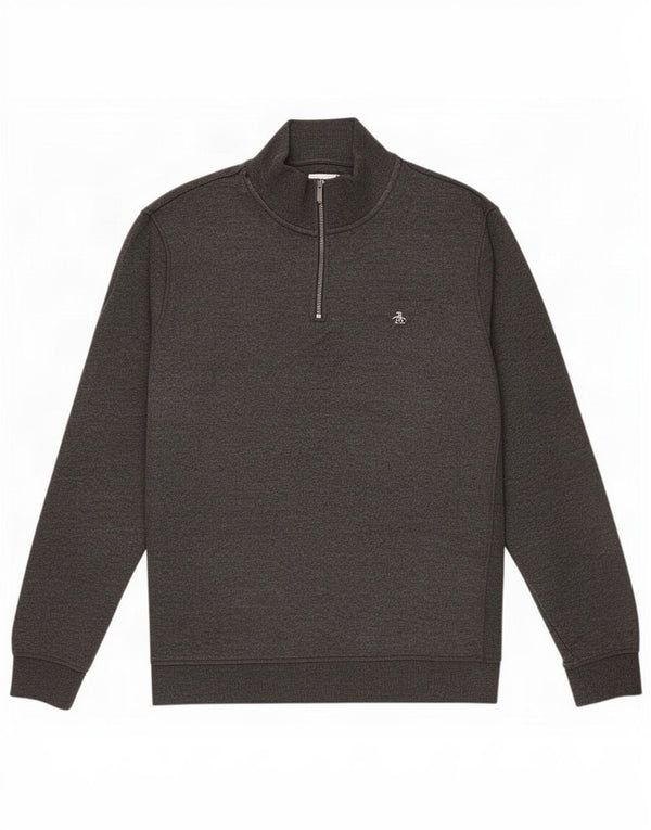 Penguin Mens Zip Neck Sweatshirt Jumper 2XL Grey Cotton