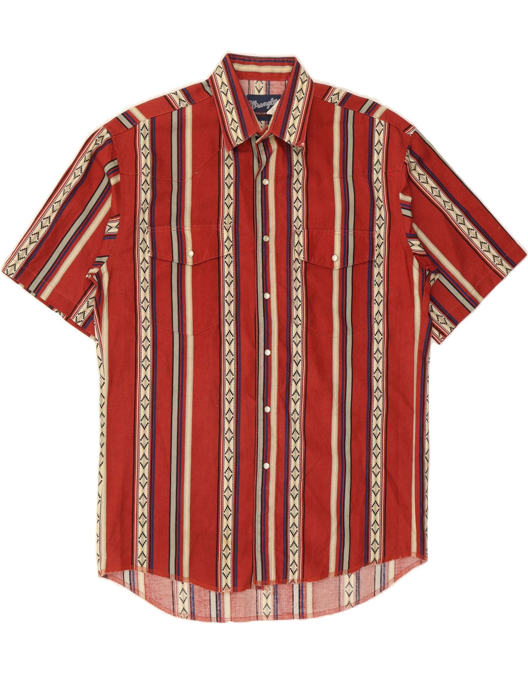 WRANGLER Mens Short Sleeve Shirt Medium Red Striped Cotton Vintage Wrangler and Second-Hand Wrangler from Messina Hembry 