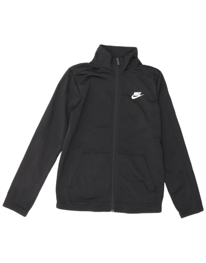 NIKE Boys Tracksuit Top Jacket 12-13 Years Large Black Polyester