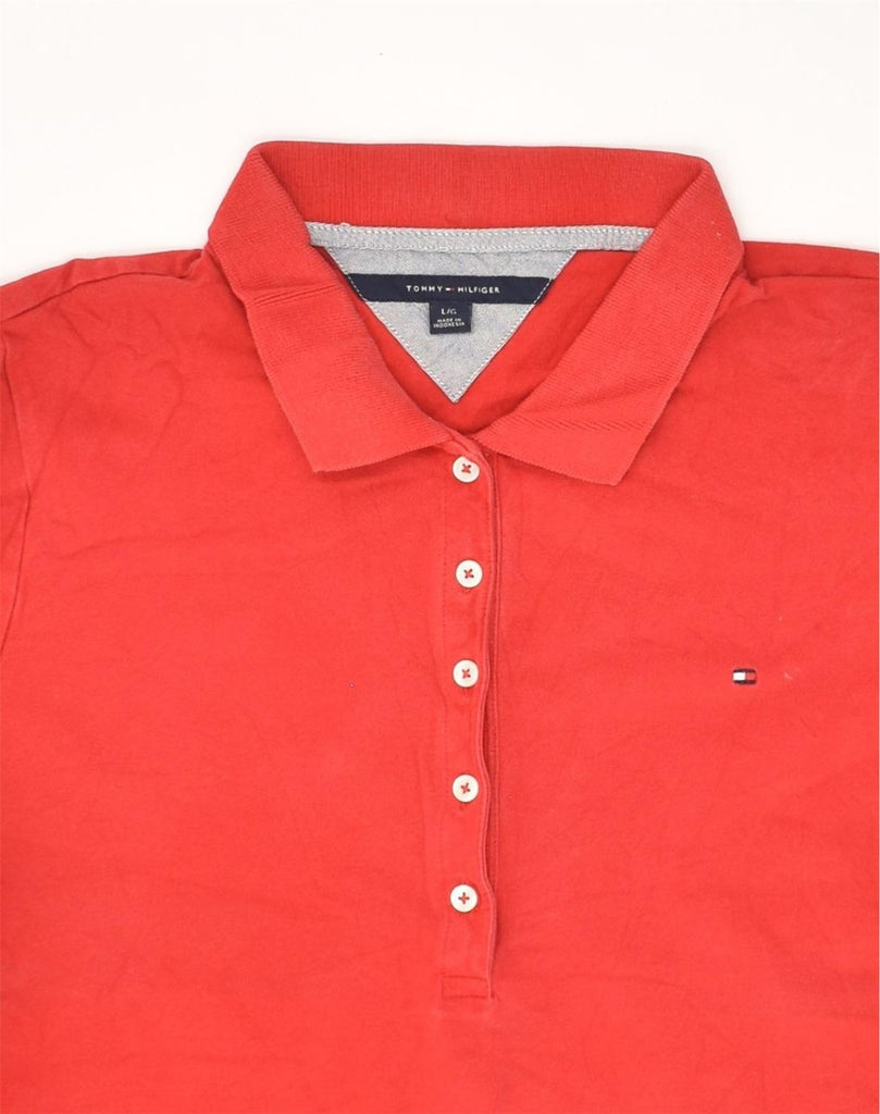 TOMMY HILFIGER Womens Polo Shirt UK 14 Large Red Cotton | Vintage Tommy Hilfiger | Thrift | Second-Hand Tommy Hilfiger | Used Clothing | Messina Hembry 