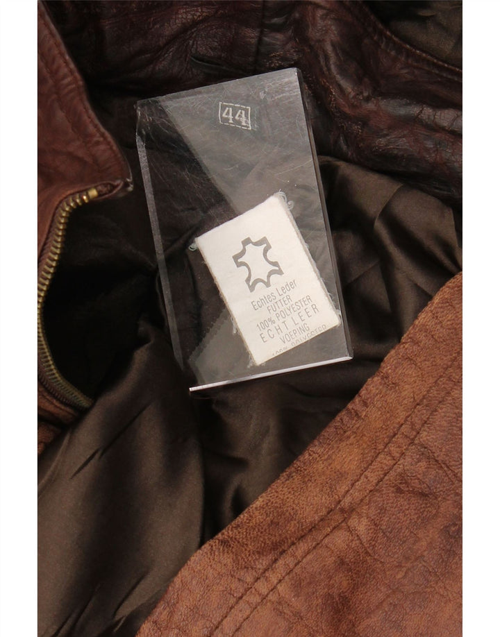 VINTAGE Womens Oversized Hooded Leather Coat EU 44 XL Brown Leather