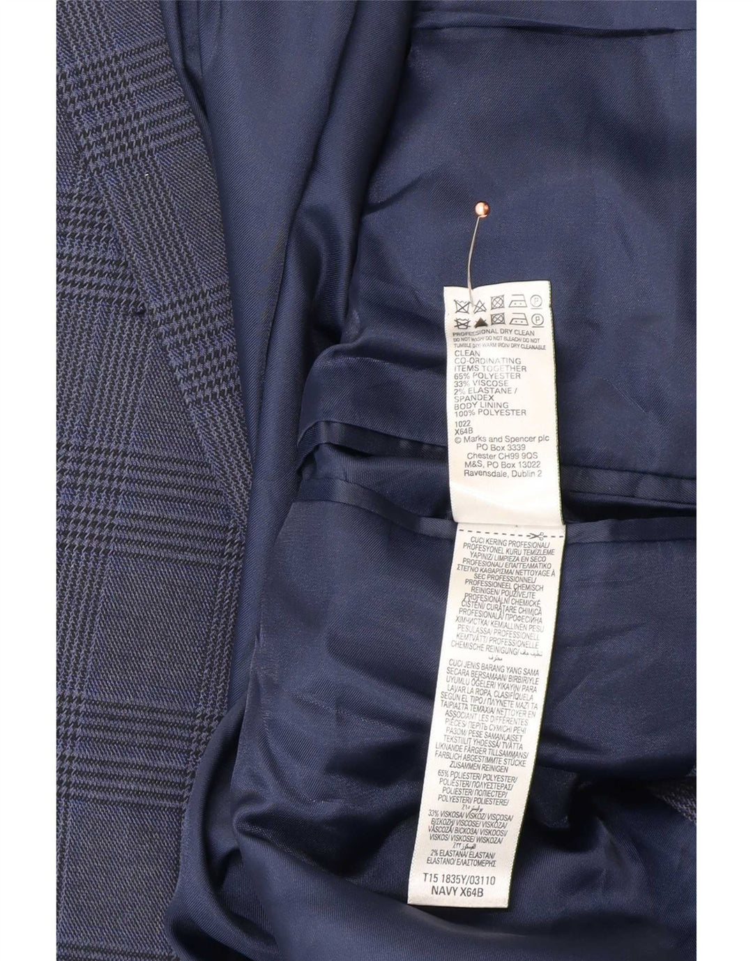 Marks & Spencer Mens 2 Button Blazer Jacket UK 48 2XL Blue Houndstooth