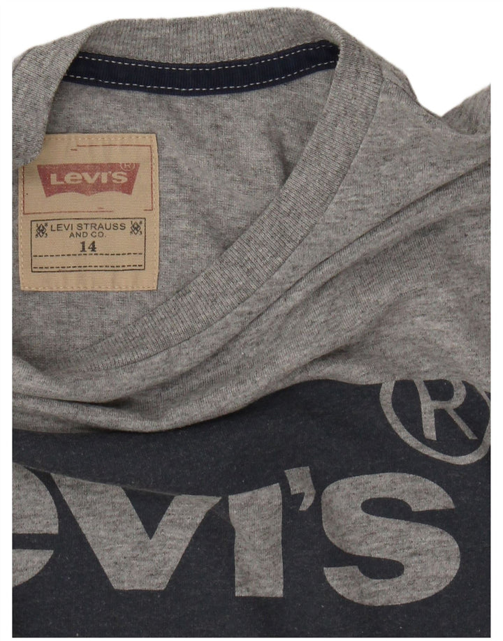 LEVI'S Boys Graphic Top Long Sleeve 13-14 Years Grey Flecked Polyester
