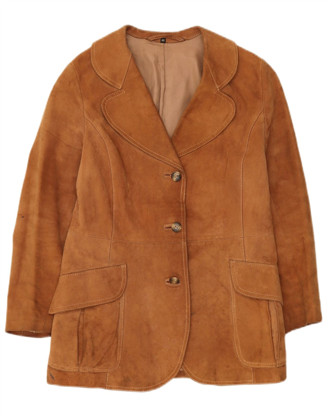 VINTAGE Womens 3 Button Suede Blazer Jacket IT 42 Medium Brown