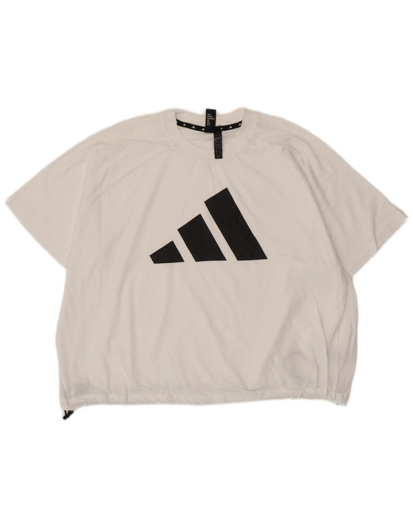 ADIDAS Womens Crop Oversized Graphic T-Shirt Top UK 10 Small White Cotton
