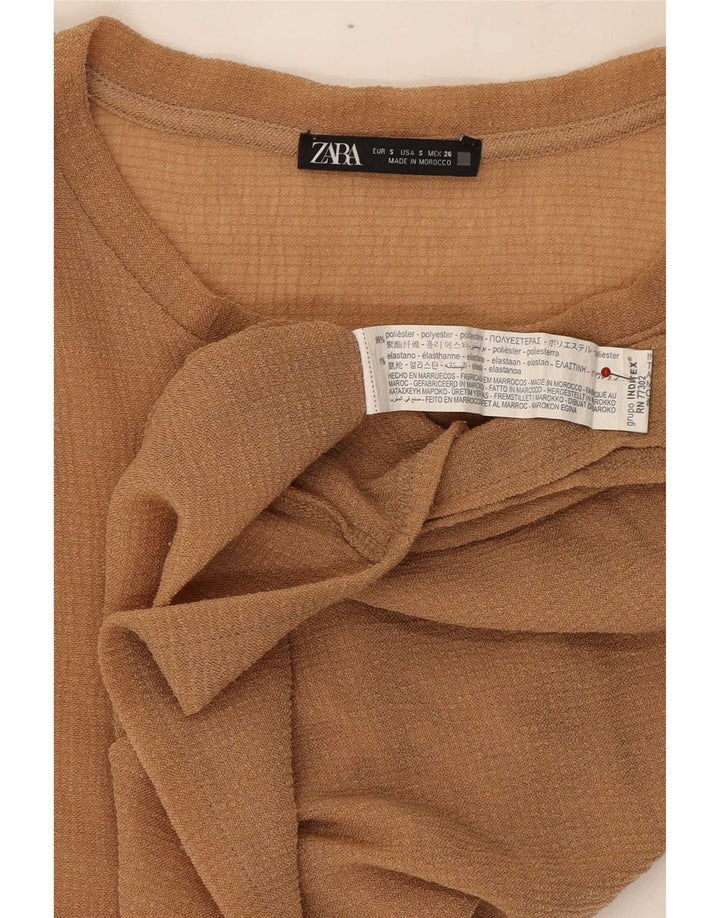 Zara Womens Crop Sleeveless Oversized Blouse Top UK 10 Small Beige