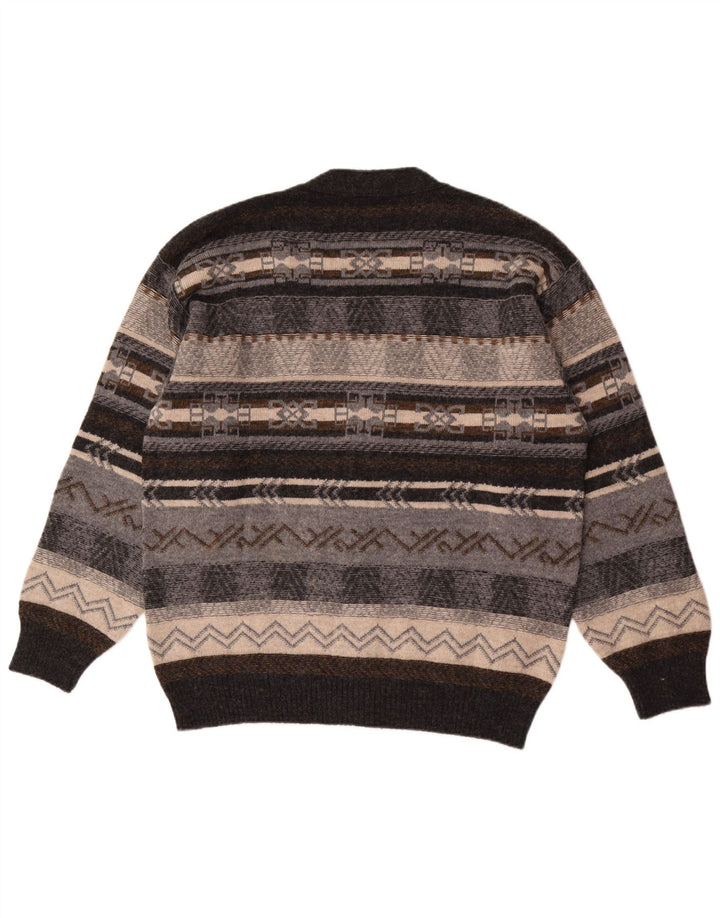 Gioferrari Mens Cardigan Sweater IT 54 XL Grey Geometric Wool