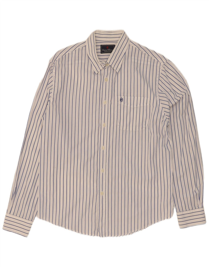 Conte of Florence Mens Shirt Medium White Pinstripe Cotton