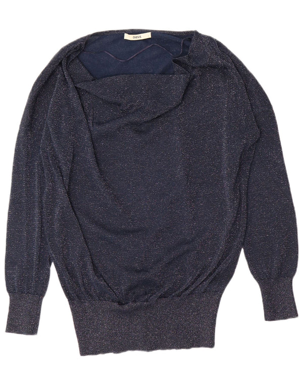 Oasis Womens Boat Neck Jumper Sweater UK 16 Large Navy Blue Flecked Viscose