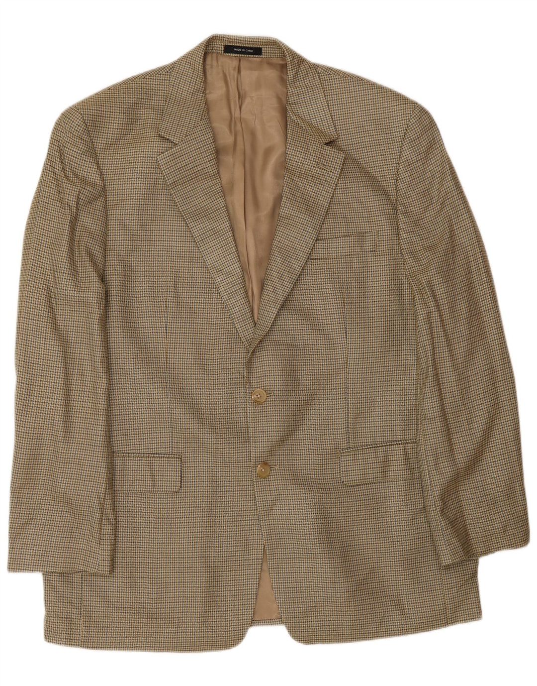 Ralph Lauren Mens 2 Button Blazer Jacket UK 42 Large Beige Houndstooth Silk