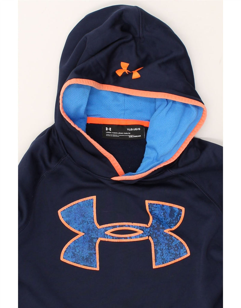 UNDER ARMOUR Boys Cold Gear Hoodie Jumper 10-11 Years Large Navy Blue | Vintage Under Armour | Thrift | Second-Hand Under Armour | Used Clothing | Messina Hembry 