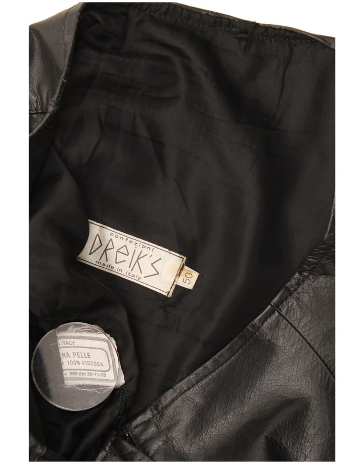 Vintage Womens Leather Skirt IT 50 XL W36  Black Leather