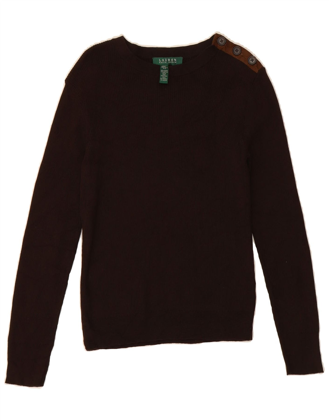 RALPH LAUREN Womens Button Neck Jumper Sweater UK 8 Small Brown Cotton Vintage Ralph Lauren and Second-Hand Ralph Lauren from Messina Hembry 