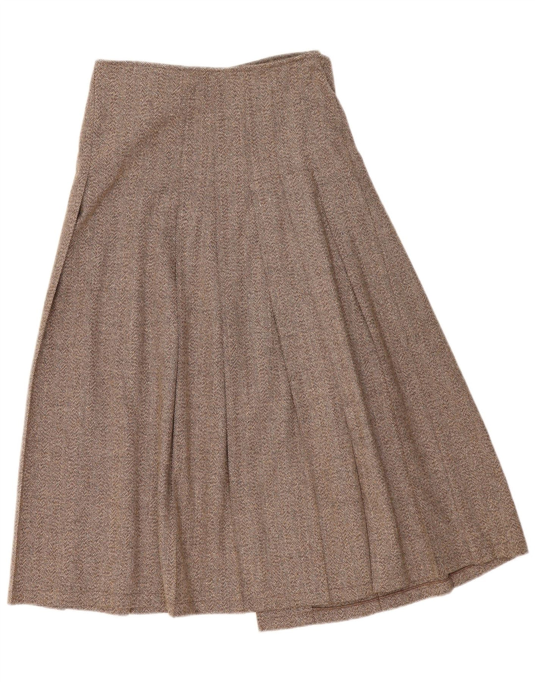 Vintage Womens Pleated Wrap Skirt IT 44 Medium W30 Brown Herringbone