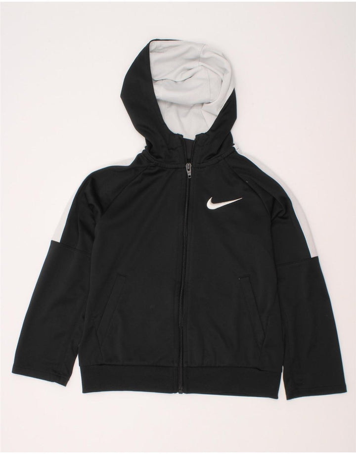 Nike Boys Zip Hoodie Sweater 5-6 Years Medium Black Colourblock Polyester
