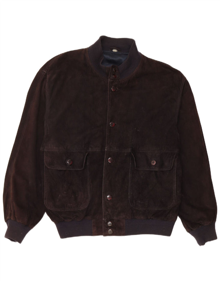 Vintage Mens Suede Bomber Jacket IT 56 3XL Brown Leather