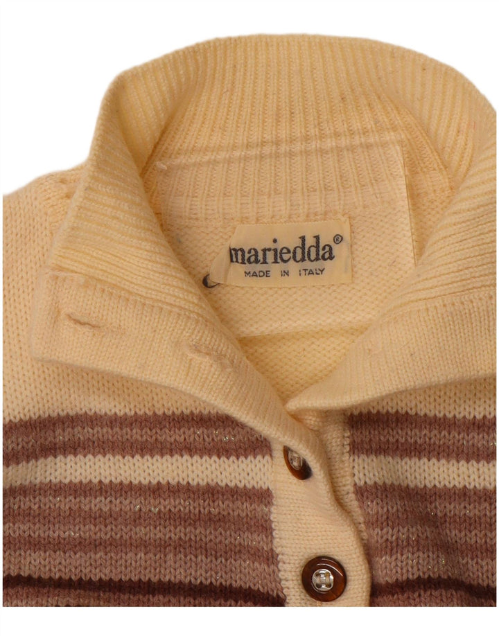 MARIEDDA Womens Button Neck Jumper Sweater UK 16 Large Brown Striped