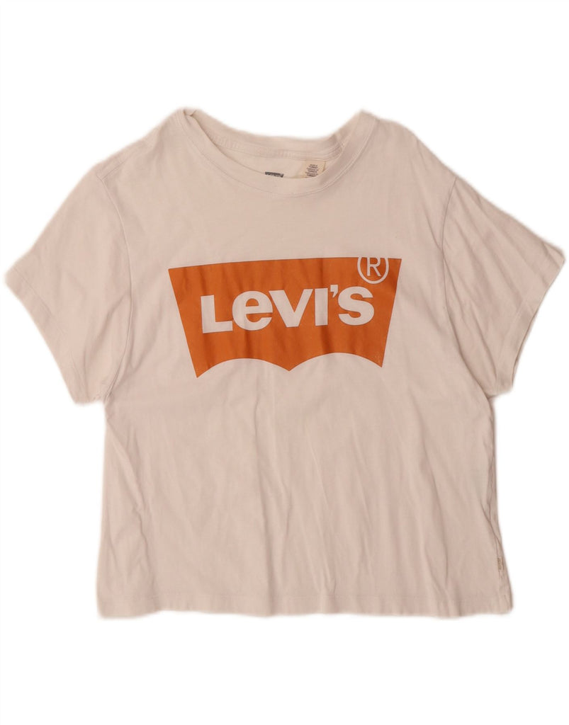 LEVI'S Womens Oversized Crop Graphic T-Shirt Top UK 2 2XS White Vintage Levi's and Second-Hand Levi's from Messina Hembry 