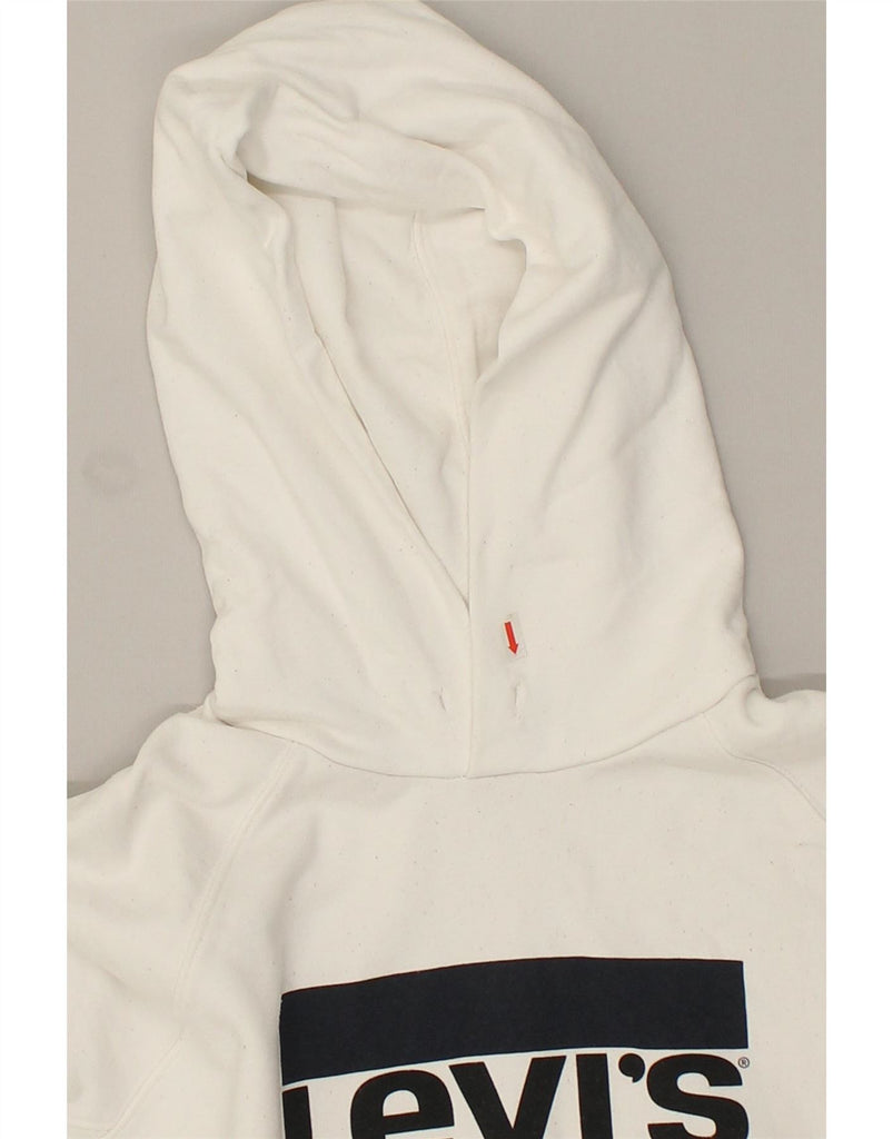 LEVI'S Womens Graphic Hoodie Jumper UK 14 Medium White Cotton Vintage Levi's and Second-Hand Levi's from Messina Hembry 