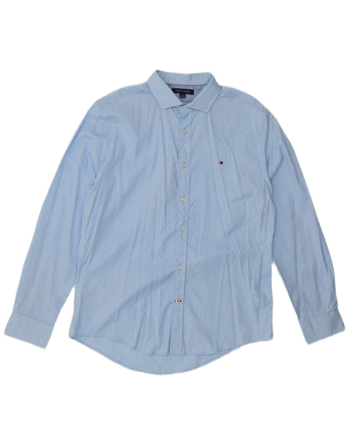 TOMMY HILFIGER Mens Grant Fit Shirt Large Blue Argyle/Diamond Cotton