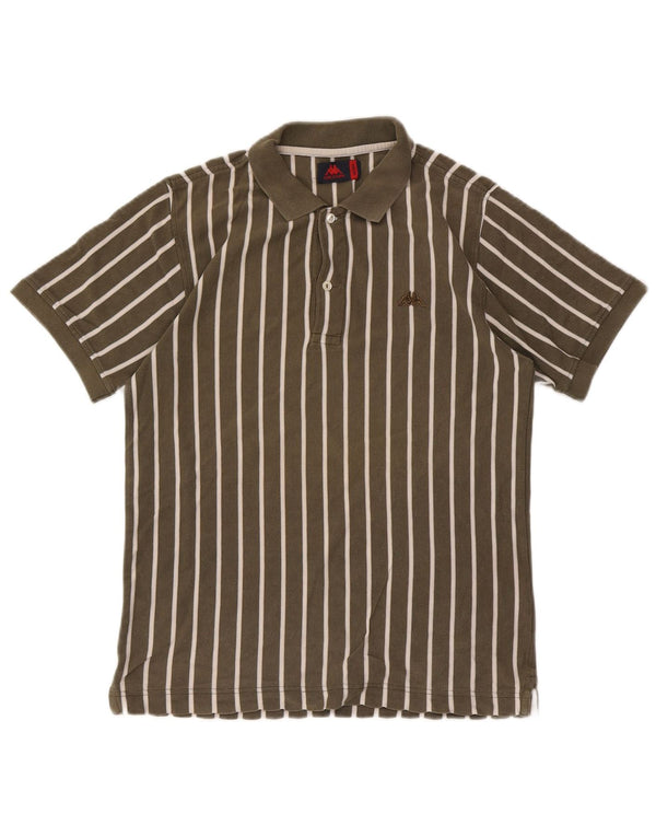 Kappa Mens Polo Shirt Medium Khaki Striped Cotton