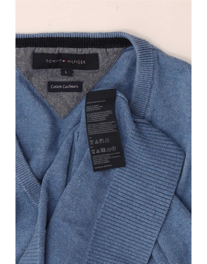Tommy Hilfiger Mens V-Neck Jumper Sweater Large Blue Cotton