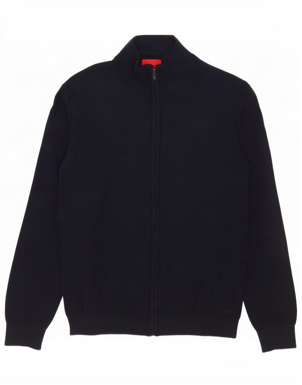 Hugo Boss Boys Cardigan Sweater 13-14 Years Large Navy Blue Virgin Wool