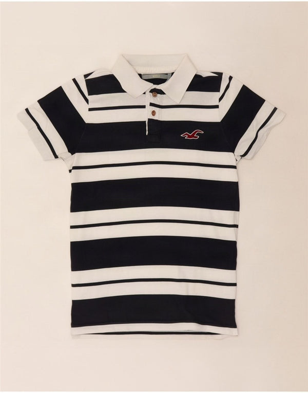 Hollister Mens Polo Shirt Medium Navy Blue Striped Cotton