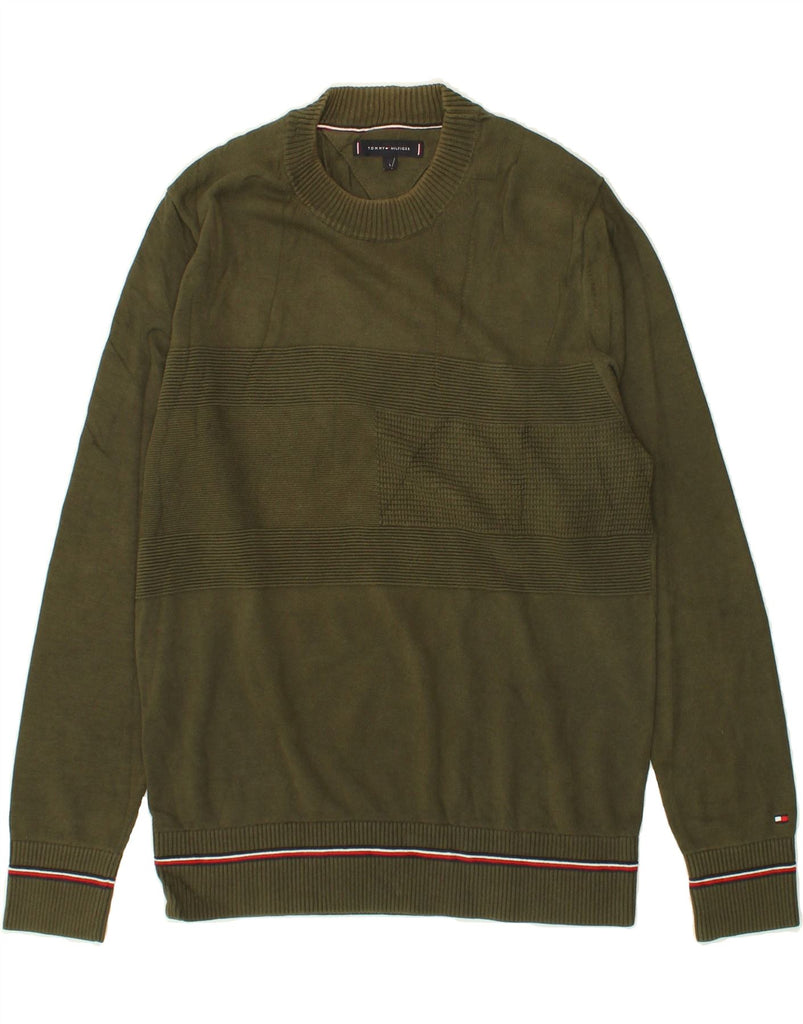 TOMMY HILFIGER Mens Crew Neck Jumper Sweater Large Khaki | Vintage Tommy Hilfiger | Thrift | Second-Hand Tommy Hilfiger | Used Clothing | Messina Hembry 