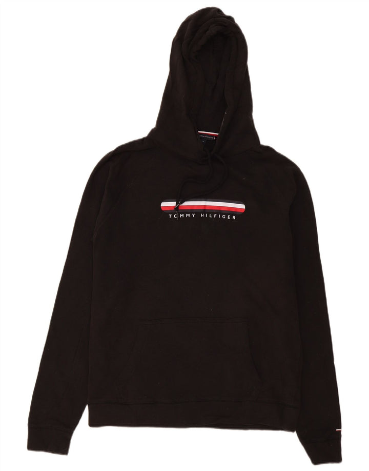 Tommy Hilfiger Mens Graphic Hoodie Jumper Medium Black Cotton