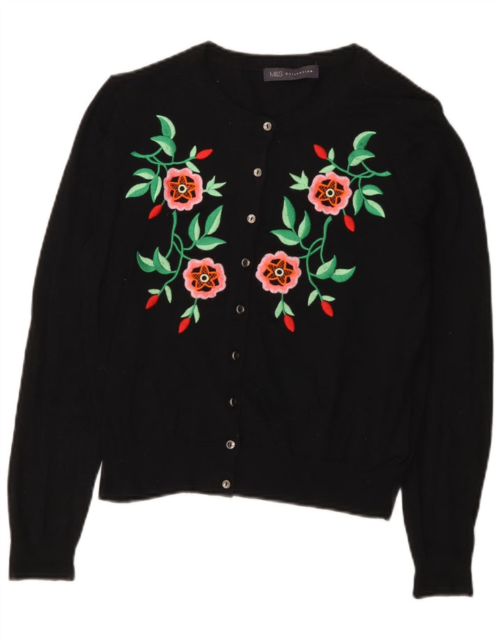 Marks & Spencer Womens Crop Cardigan Sweater UK 12 Medium Black Floral