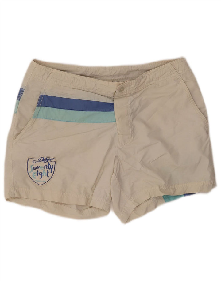 DIESEL Mens Swimming Shorts Small  Off White Striped Cotton