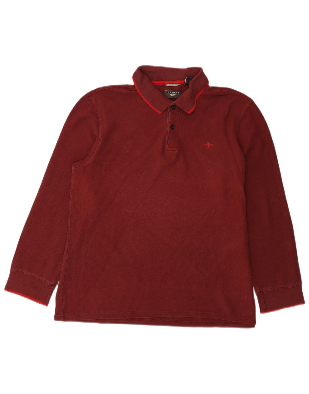 Dockers Mens Long Sleeve Polo Shirt Medium Burgundy Cotton