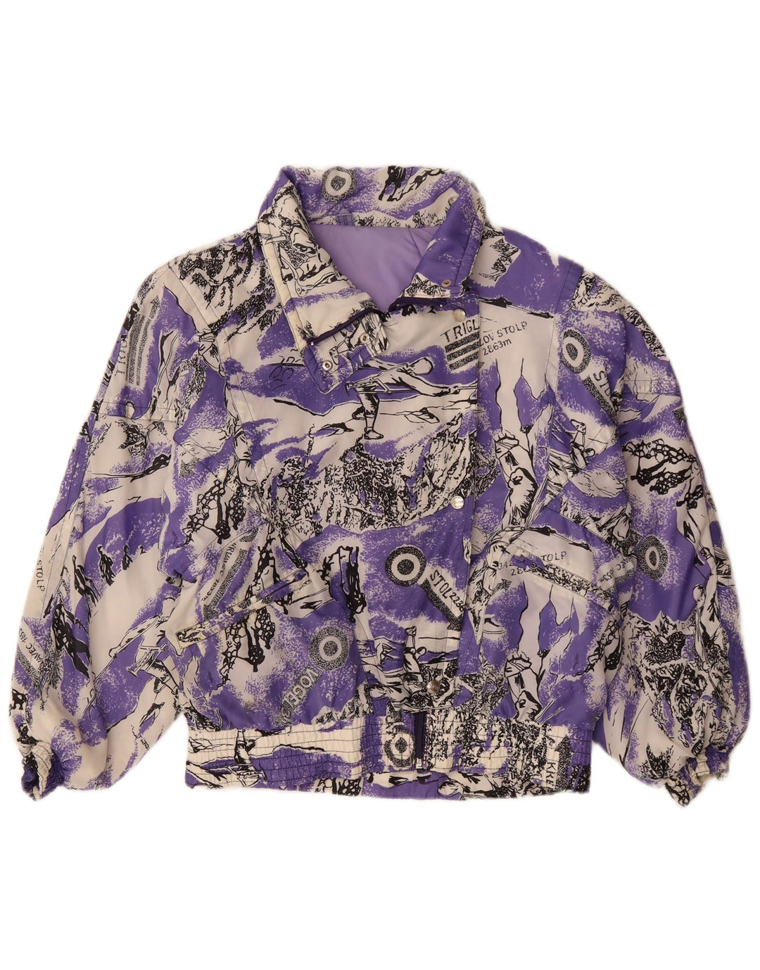 YASSA Womens Graphic Ski Jacket UK 18 XL Purple Colourblock