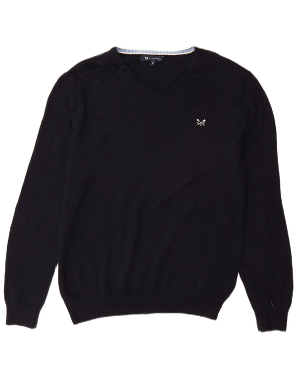 Crew Clothing Mens Regular Fit V-Neck Jumper Sweater Large Navy Blue Cotton