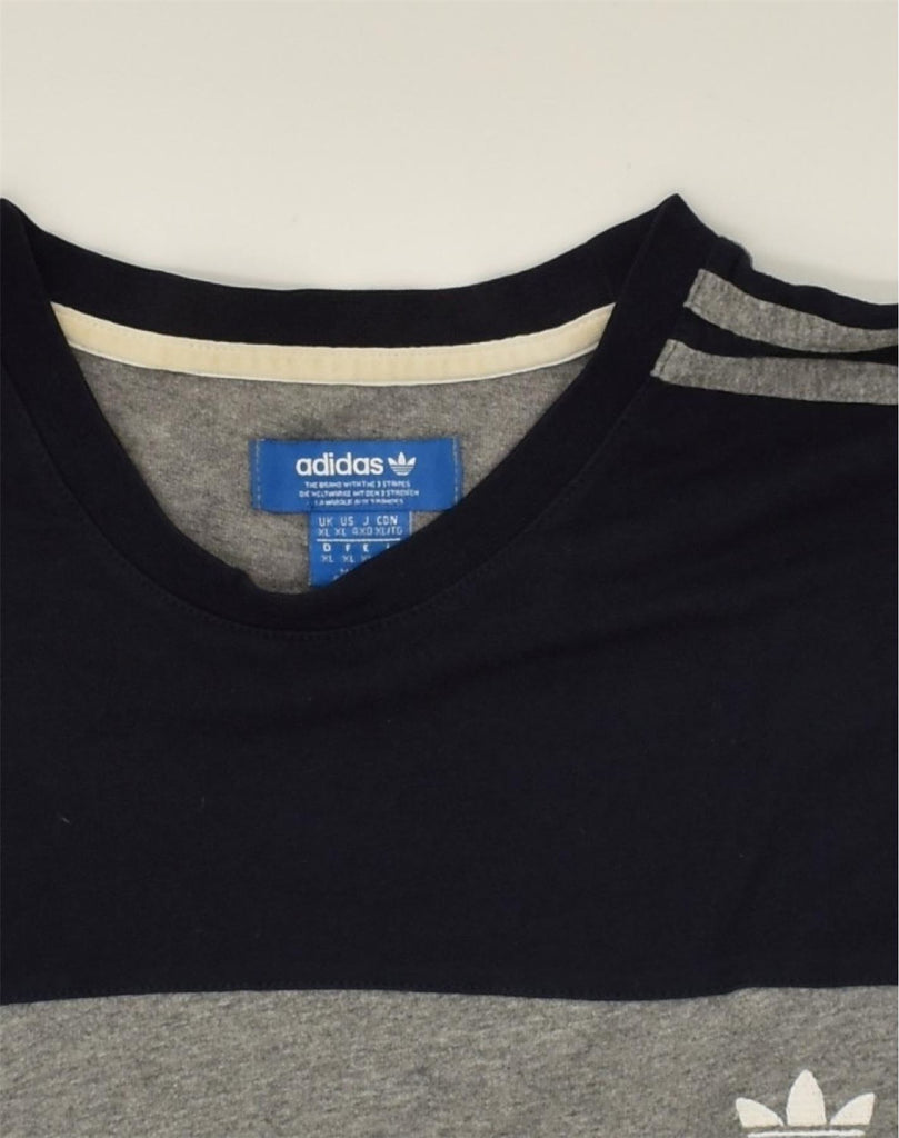 ADIDAS Womens T-Shirt Top UK 18 XL Grey Colourblock Cotton | Vintage Adidas | Thrift | Second-Hand Adidas | Used Clothing | Messina Hembry 