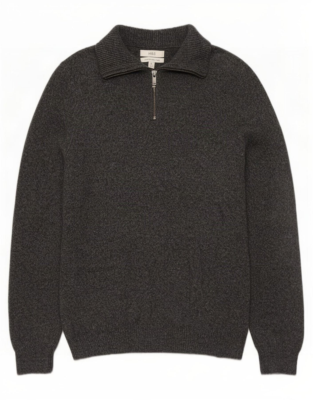 Marks & Spencer Mens Zip Neck Jumper Sweater Medium Grey