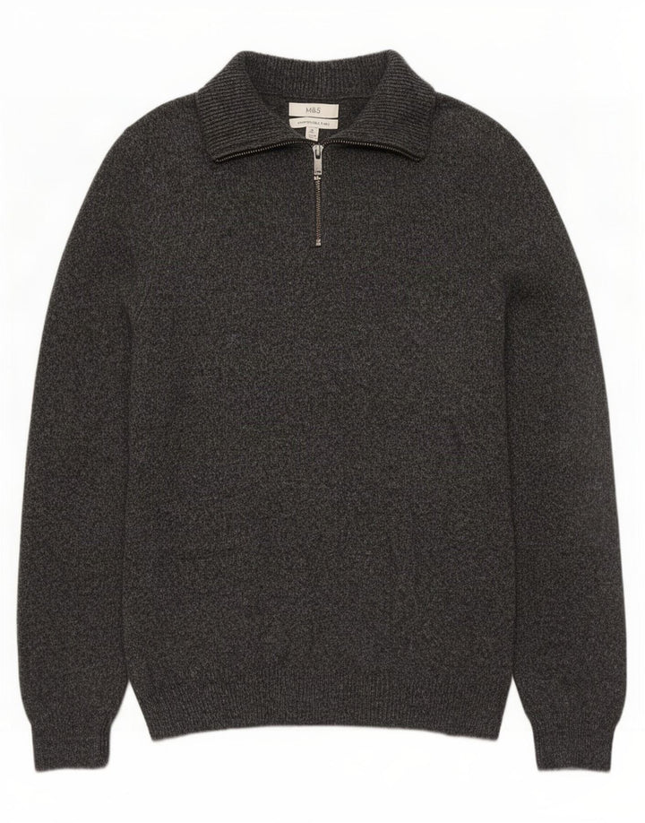 Marks & Spencer Mens Zip Neck Jumper Sweater Medium Grey