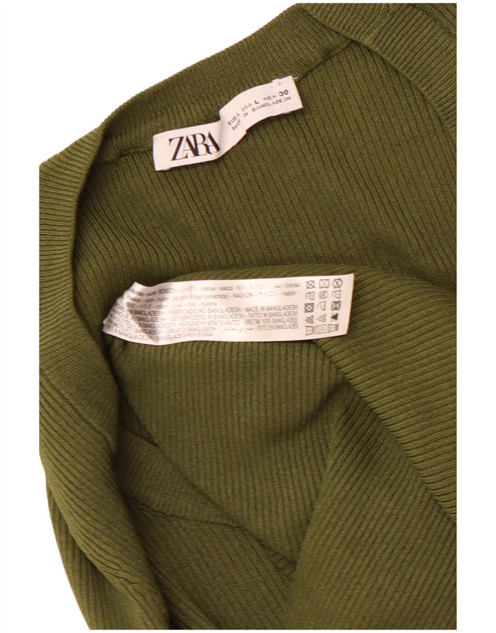 ZARA Womens Crop Top Long Sleeve UK 14 Large Khaki Viscose