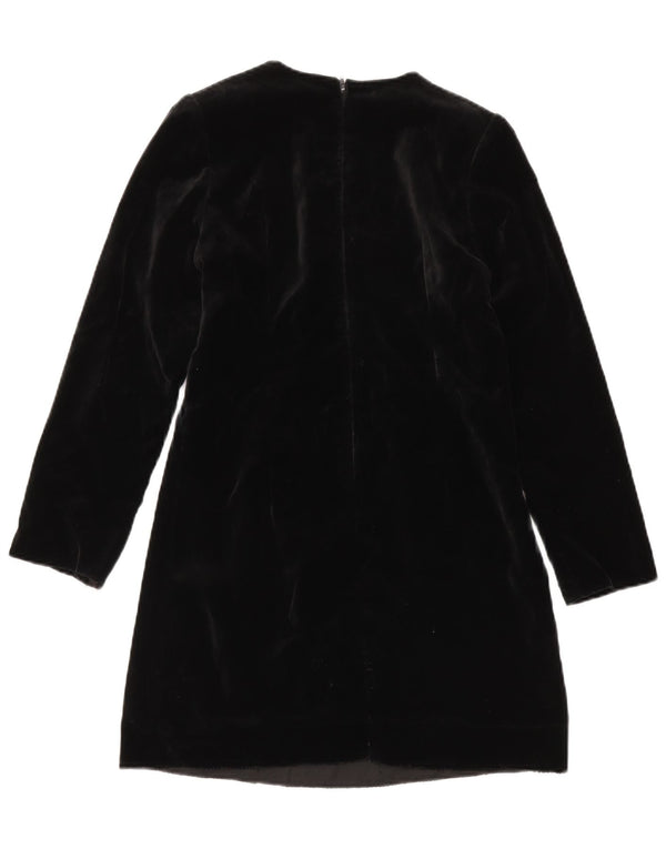 Vintage Womens Long Sleeve Velvet A-Line Dress UK 12 Medium Black