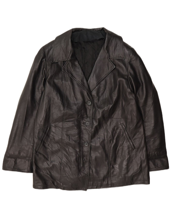 Vintage Womens Leather 3 Button Blazer Jacket UK 18 XL Black