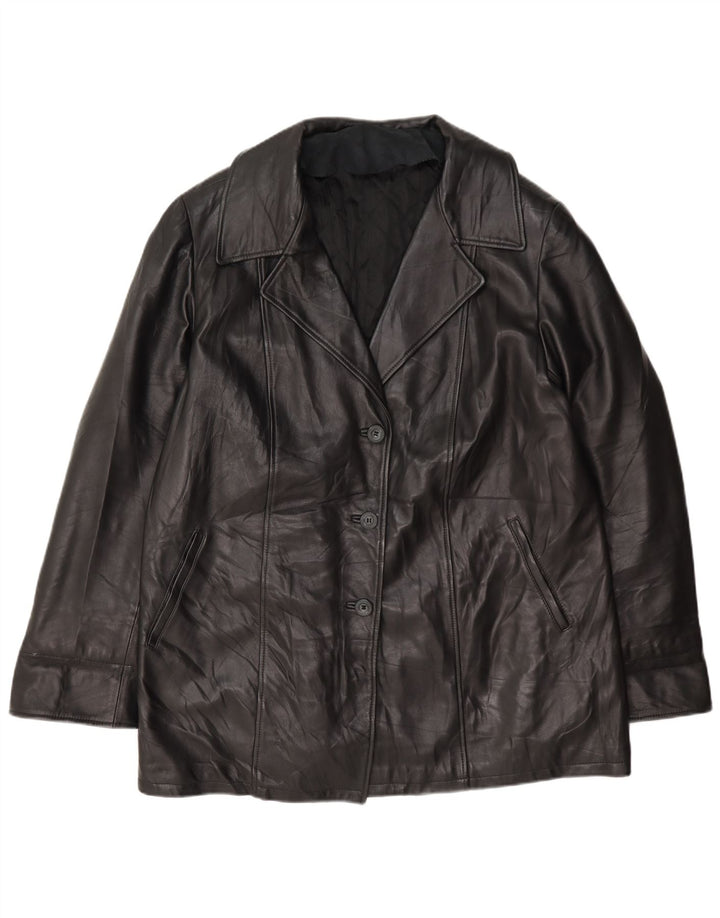 Vintage Womens Leather 3 Button Blazer Jacket UK 18 XL Black