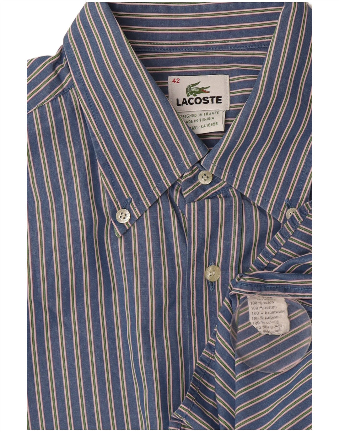 LACOSTE Mens Shirt Size 42 Large Blue Striped Cotton