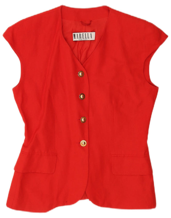 Marella Womens Sleeveless 4 Button Blazer Jacket UK 12 Medium Red Linen