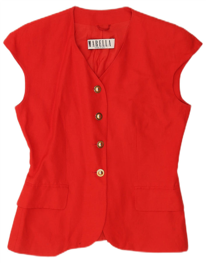Marella Womens Sleeveless 4 Button Blazer Jacket UK 12 Medium Red Linen