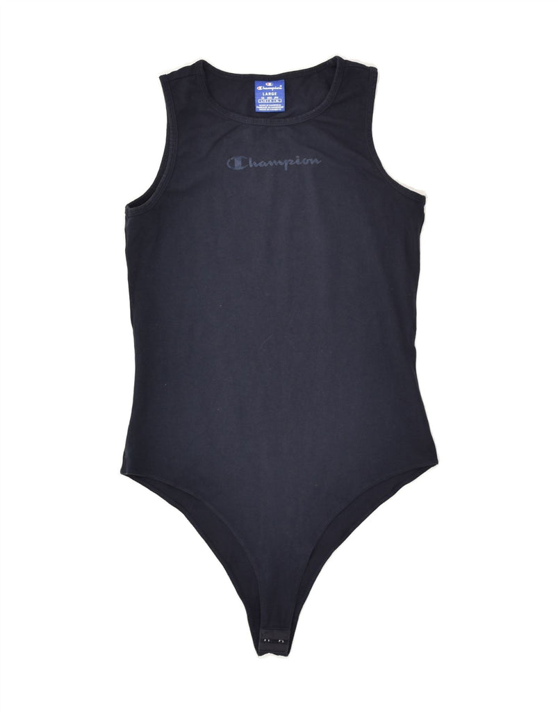 CHAMPION Womens Bodysuit UK 14 Large Navy Blue Cotton | Vintage Champion | Thrift | Second-Hand Champion | Used Clothing | Messina Hembry 