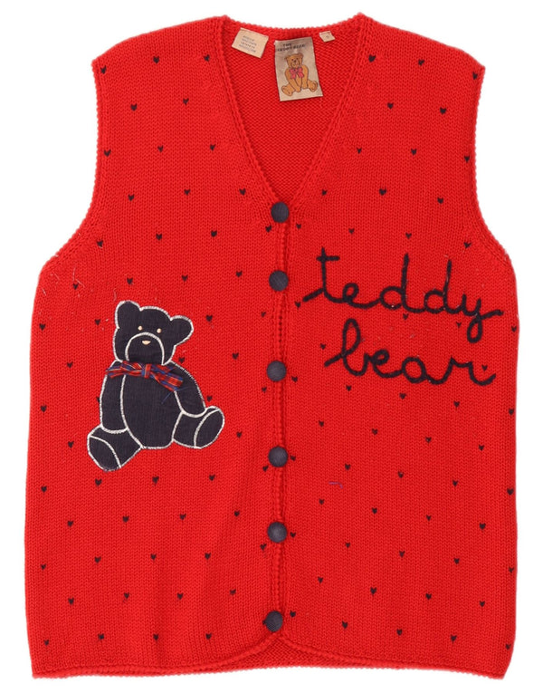 Vintage Womens Sleeveless Cardigan Sweater UK 10 Small Red Novelty