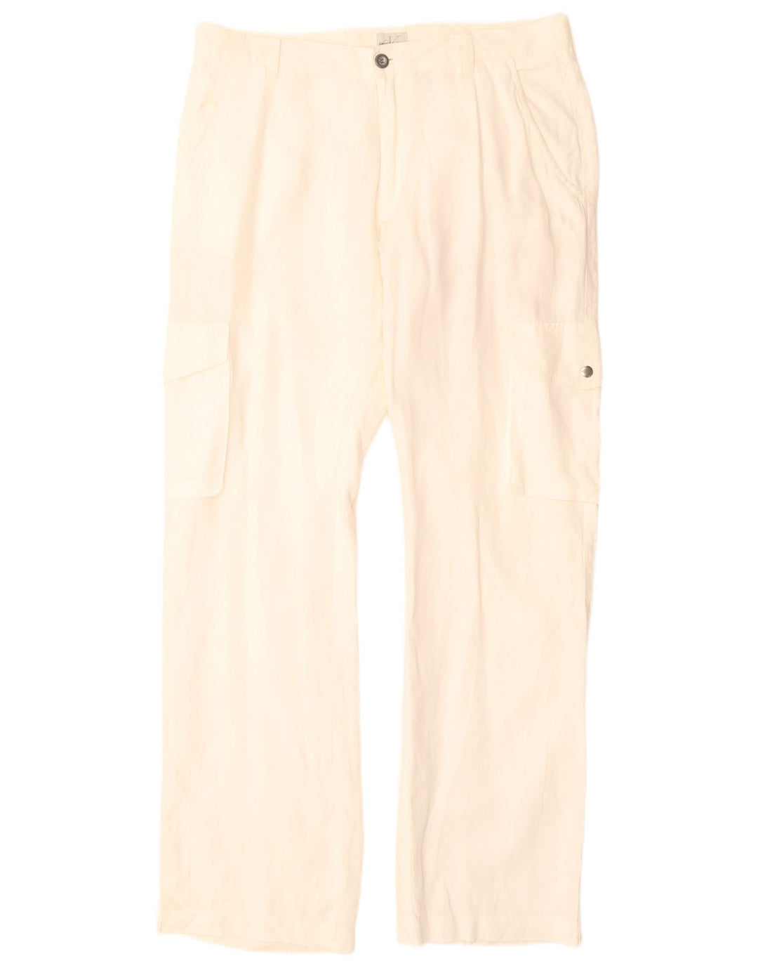 Calvin Klein Mens Straight Cargo Trousers W33 L34 White Linen