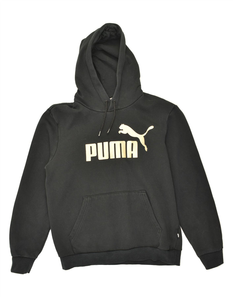 PUMA Mens Graphic Hoodie Jumper Small Black Cotton | Vintage Puma | Thrift | Second-Hand Puma | Used Clothing | Messina Hembry 