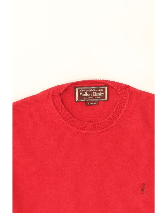 MARLBORO CLASSICS Mens Crew Neck Jumper Sweater XL Red Cotton Vintage Second Hand Clothing Online Messina Hembry